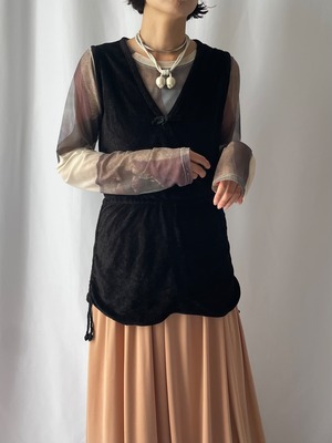 Black pile shirring tops