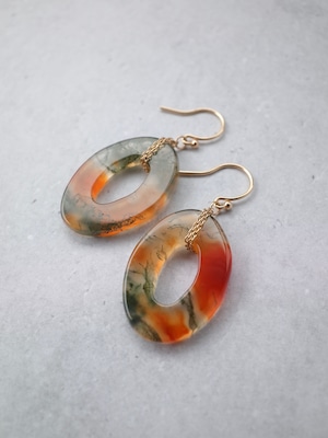 Orange Moss Agate  - Graphical Hook Earrings  -