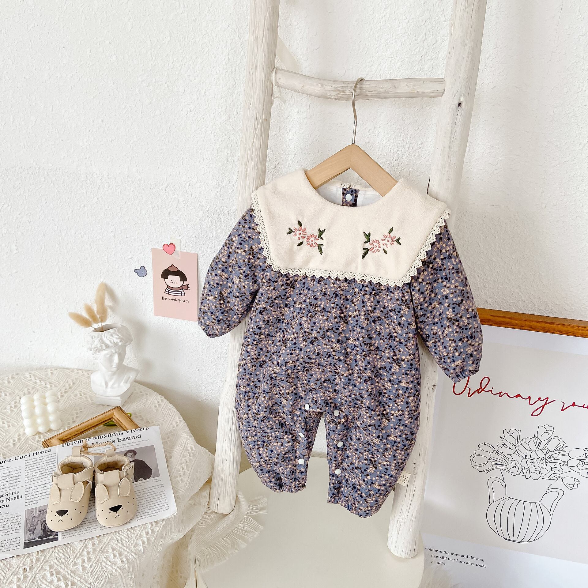 ウィンターベルベットワンピーススタンダードフローラルロンパース オールインワン コットン レトロ 冬物 花柄 超面白いベビーショップ34981473562