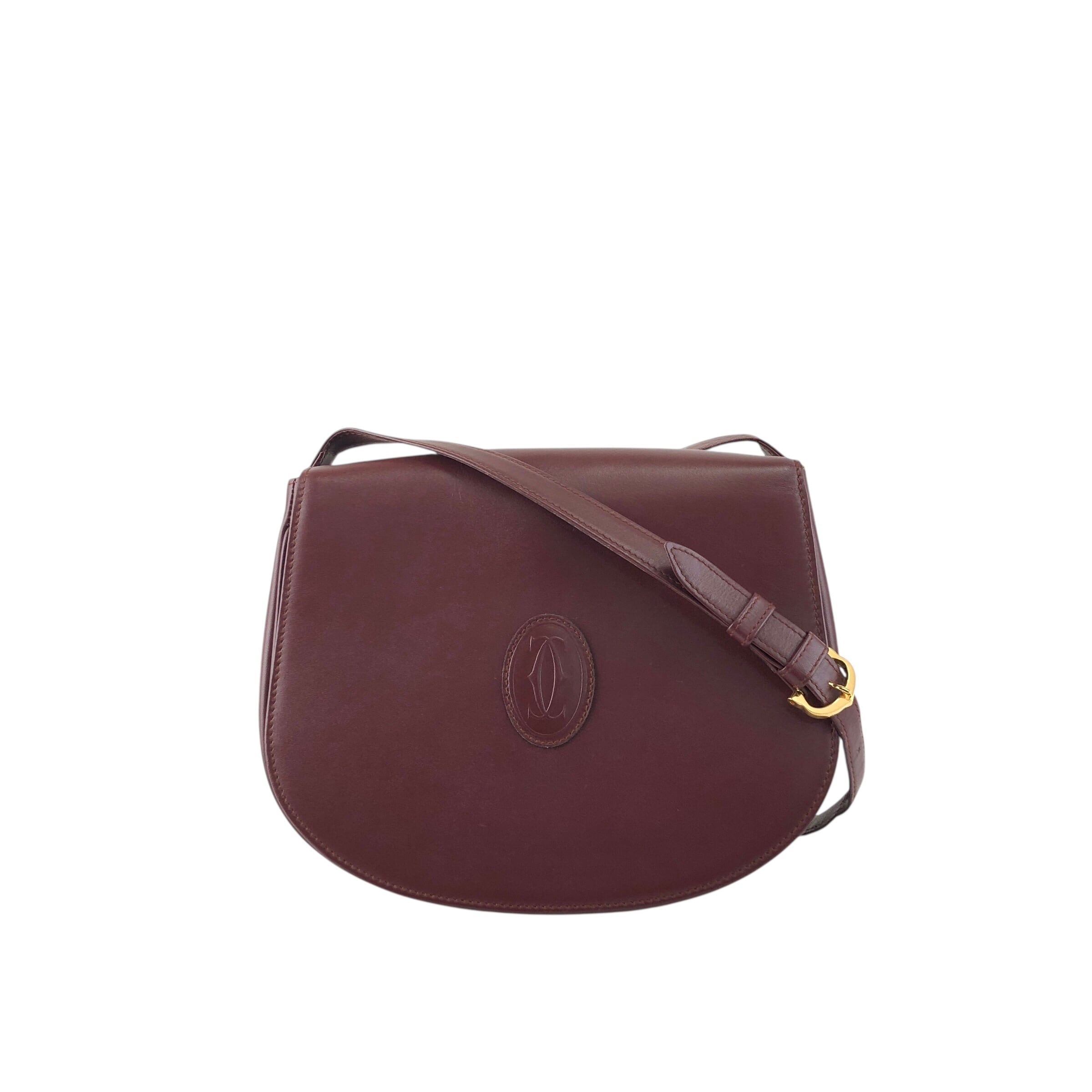 カルティエ マストライン ショルダーバッグ シボ革 ボルドー ポシェット カルティエ マストライン ショルダーバッグ シボ革 ボルドー