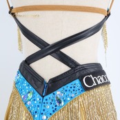 【日本製 社交ダンス衣装】ゴールド Chacott チャコット ラテン ドレス ワンピース 金 青 水色 フリンジ デモ 競技用 小物 おしゃれ