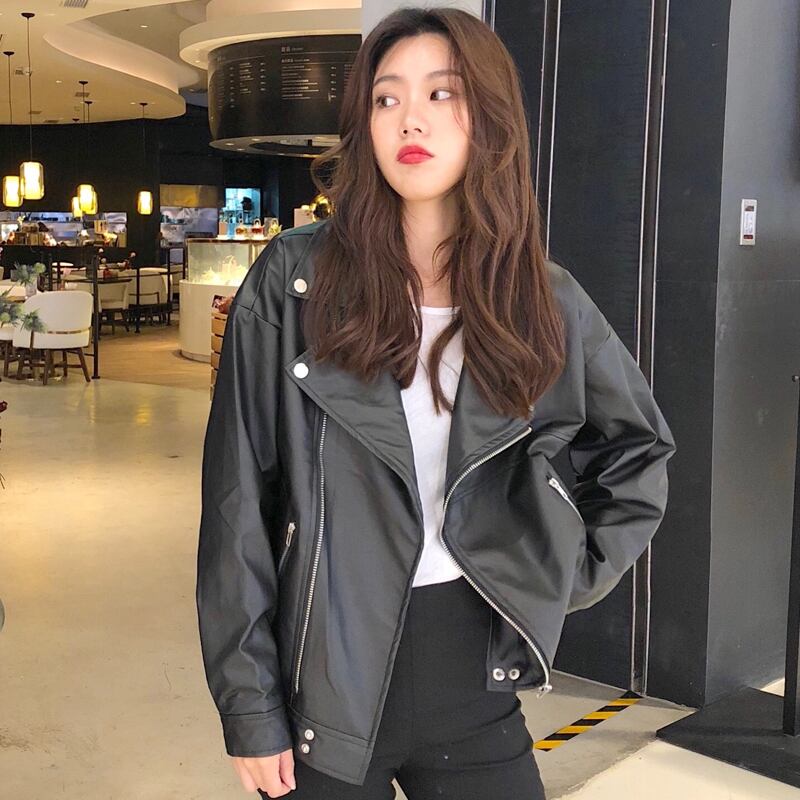 ブラックレザージャケット スプリングオータムスタイルトップス 春物 秋物 スーパーモール77951327751