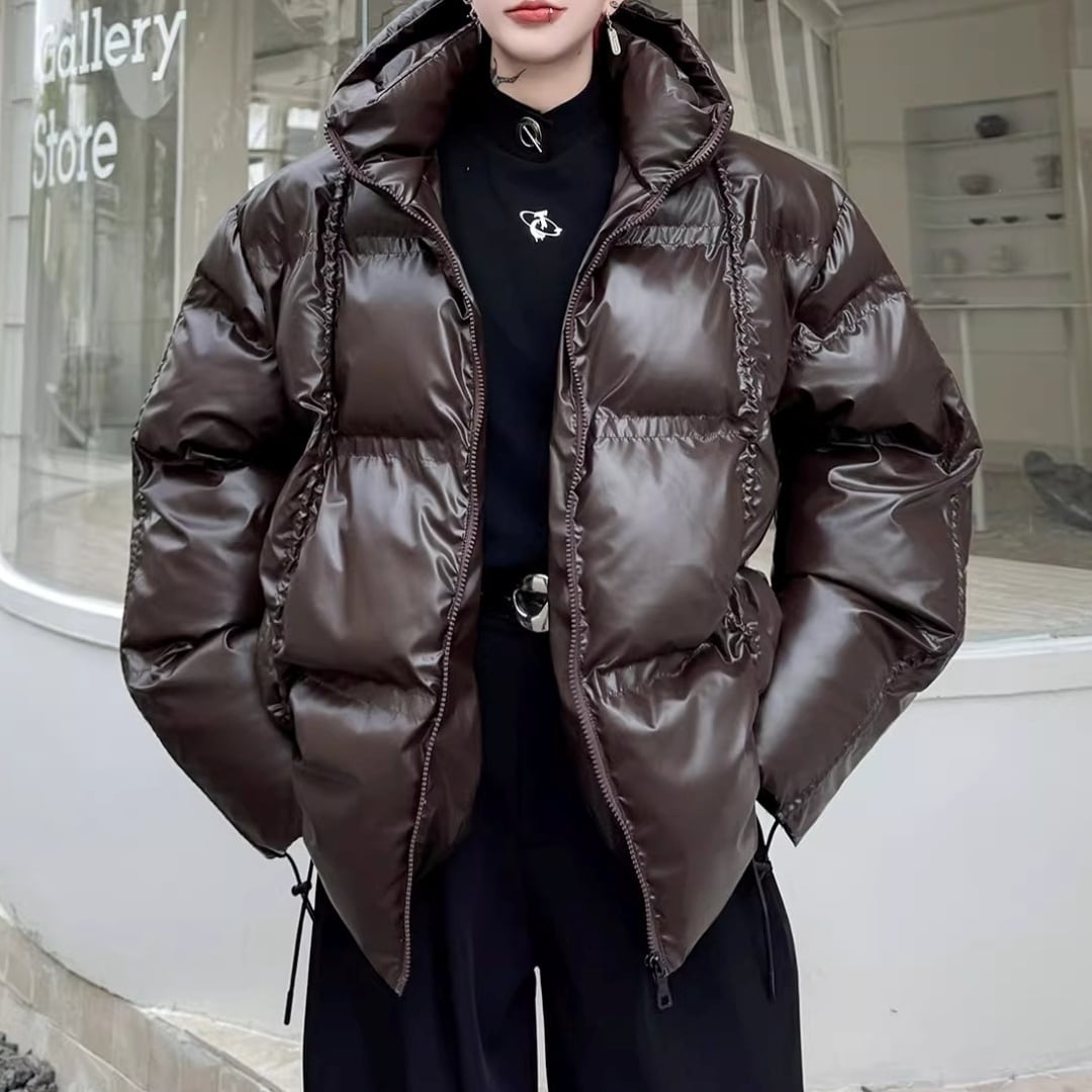 シャイニーライク ドローストリングフード付きパデッドブルゾン 3カラー D12137