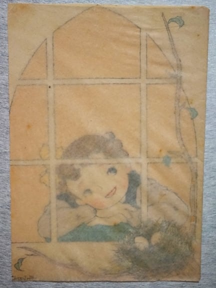 紙箋貼り込み色紙 壱 松本かつぢ 時代絵 戦前 当時紙物貼り込み