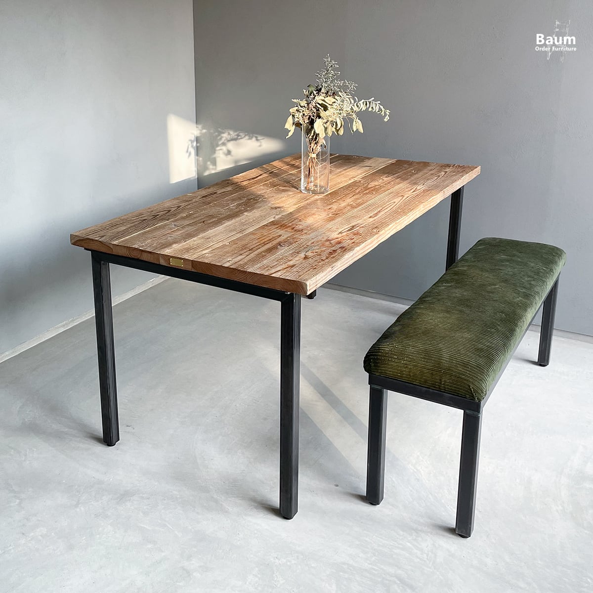 14 [Dining Table (IR_LG_D)] ダイニングテーブル テーブル 机 ダイニング 食卓 サイズ選択可能 網棚追加可能 120cm  150cm ホワイトオーク ウォールナット 杉 古材足場板 アイアン ヴィンテージ アンティーク インテリア アイアン家具 アイアン家具【Baum】関西大阪・南  ...