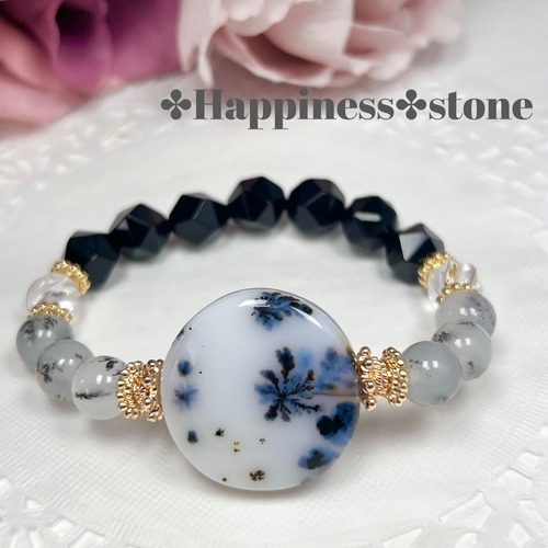 【デンドリクォーツ  オニキス デザインブレスレット】‪‪❤︎‬送料無料‪‪❤︎‬天然石