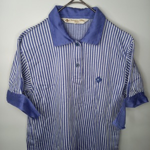 クリスチャンディオール　半袖ポロシャツ　刺繍ロゴ　ユーロ古着　ストライプ　S