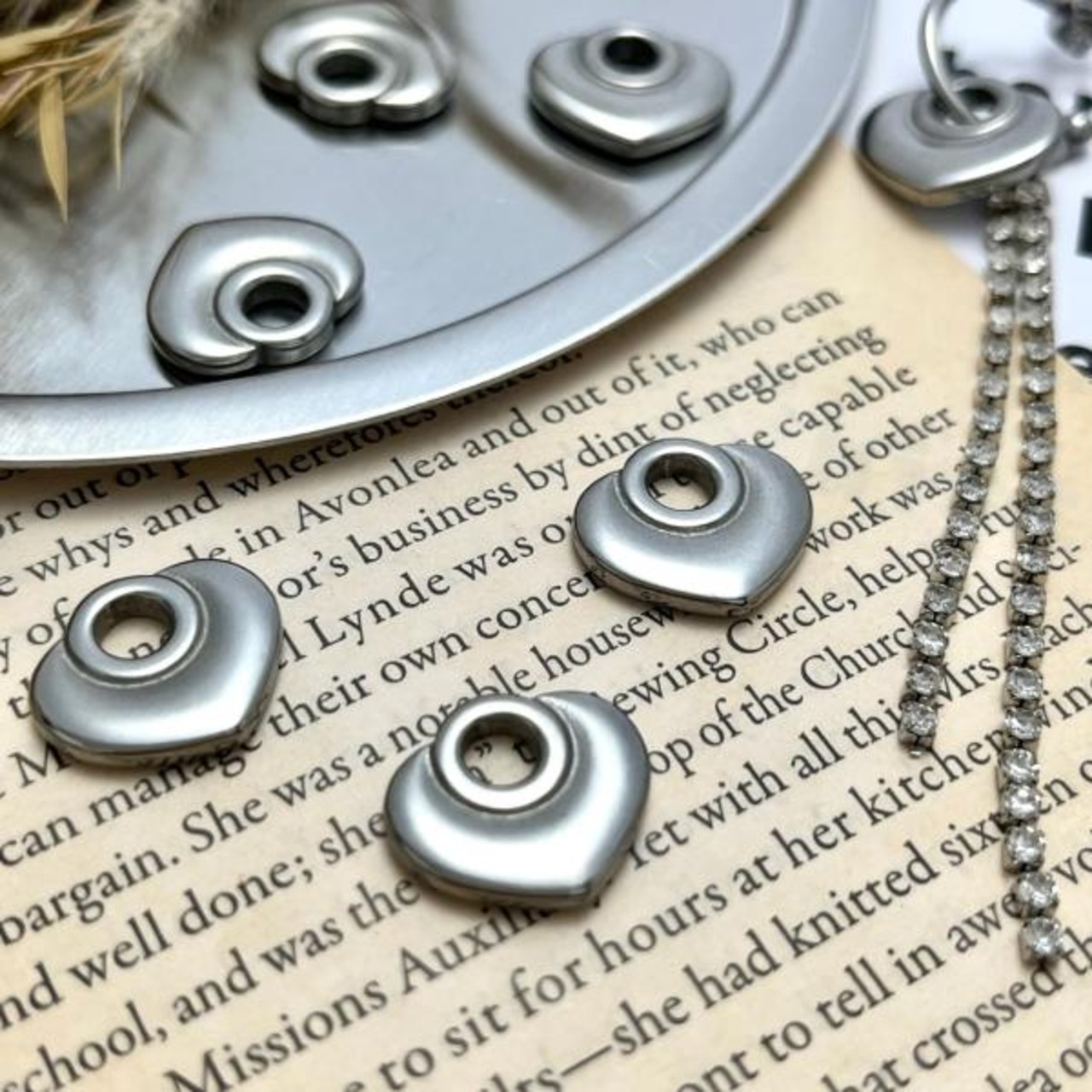 【2個】304ステンレス製ぷっくりハートチャーム/アレルギー対応