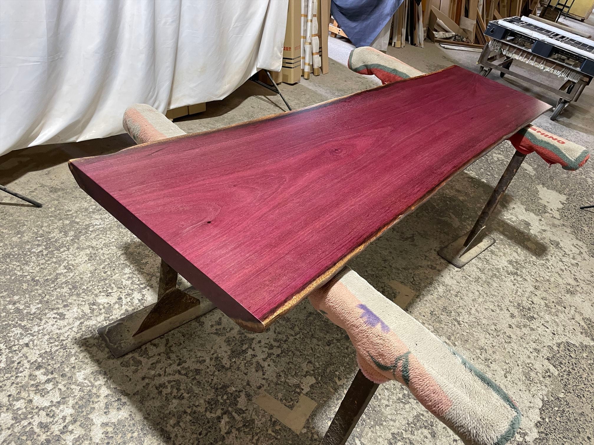パープルハート9129 一枚板無垢 乾燥材 1980x420‐480x47mm カウンター