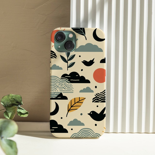 受注生産 iPhoneケース 月と植物の北欧フォーク柄｜民芸モダン FMSY018A