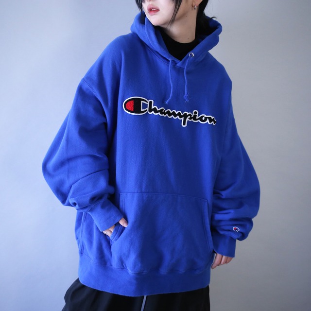 "Champion" deep blue color XXXL over silhouette reverse wave sweat parka