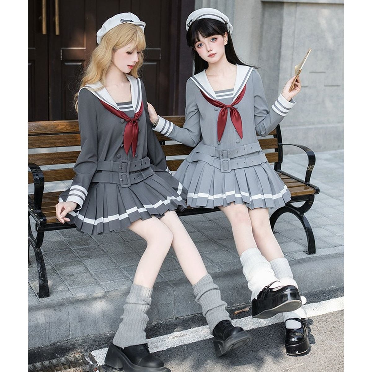 ダブルベルトグレーセーラー服セットアップ | Maiden's Rêve