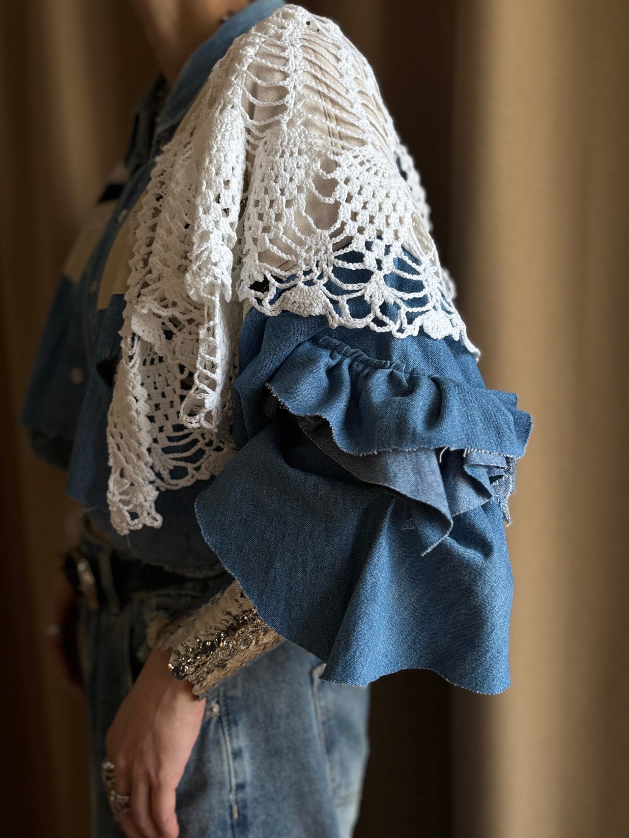 western crochet remake dungaree shirt-4722-5