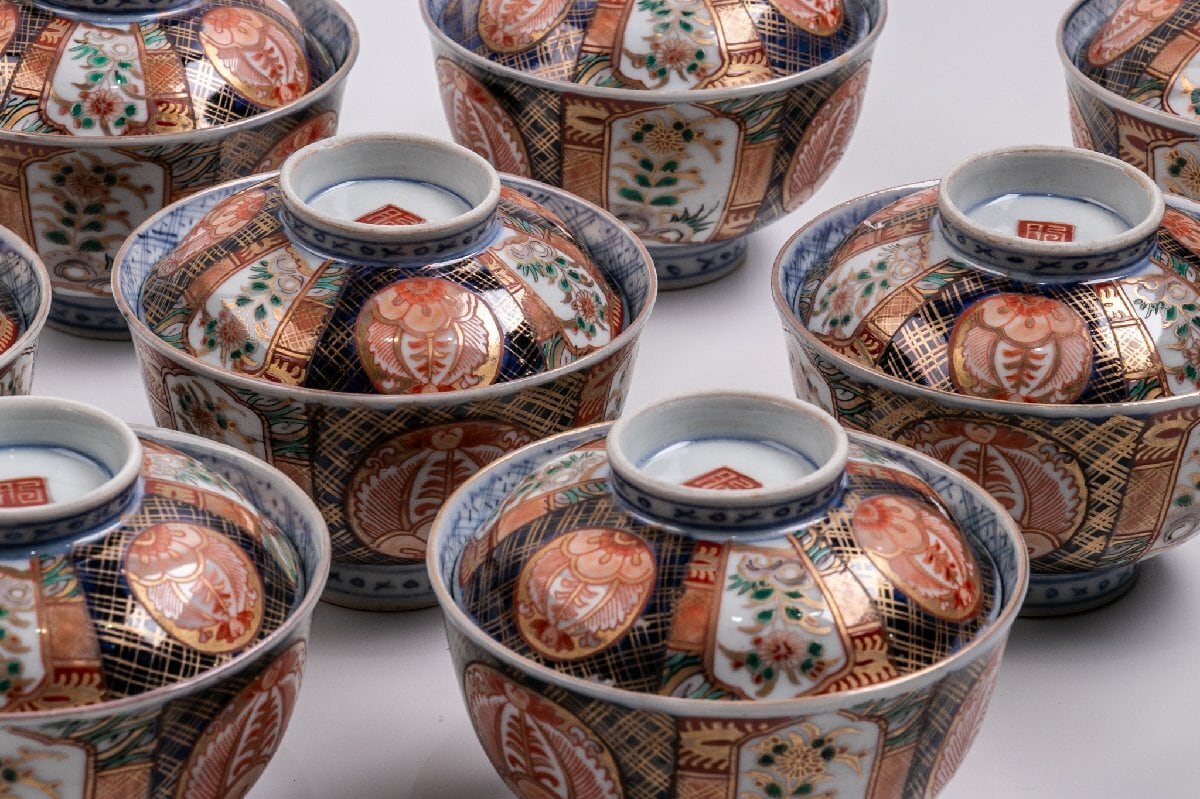 明治期 古伊万里 幅10.5cm蓋物5客 蓋付き茶碗/お茶碗/飯碗/