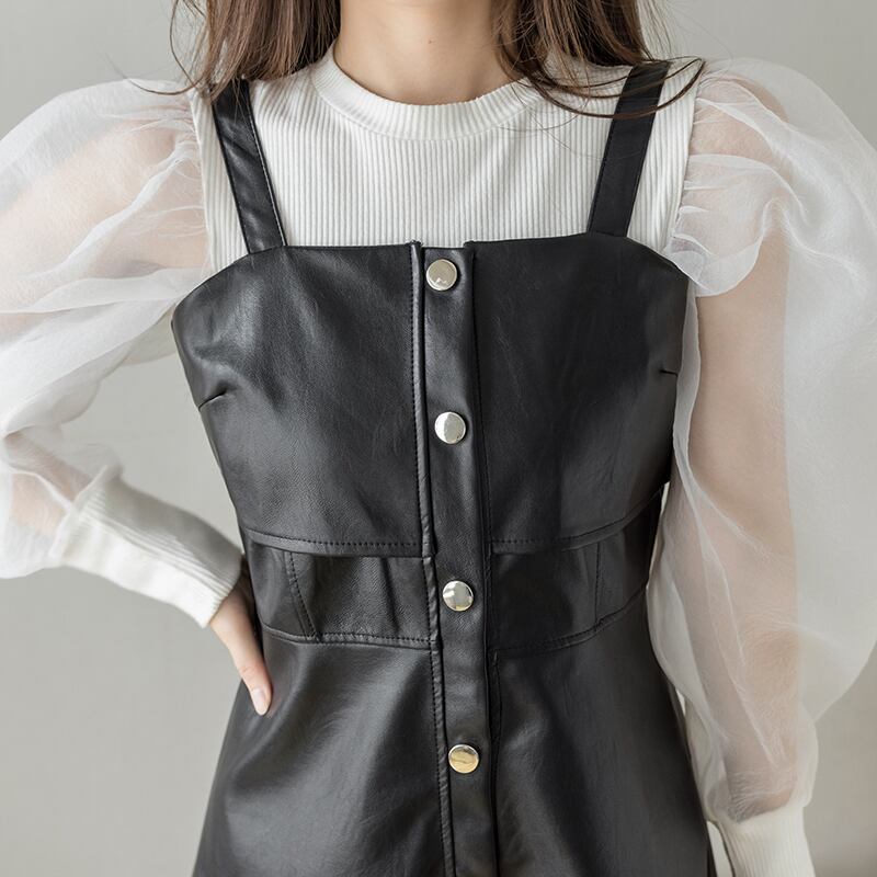 ifsixwasnine トップス　サスペンダー　ドレス 黒人女性のドレスPUレザー秋冬サスペンダードレスプラスサイズウエスト