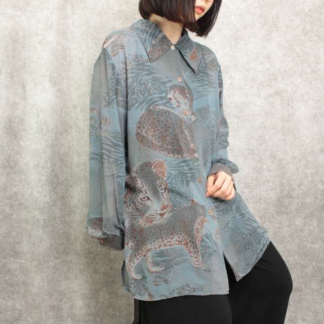 和 motif animal art see-through design shirt