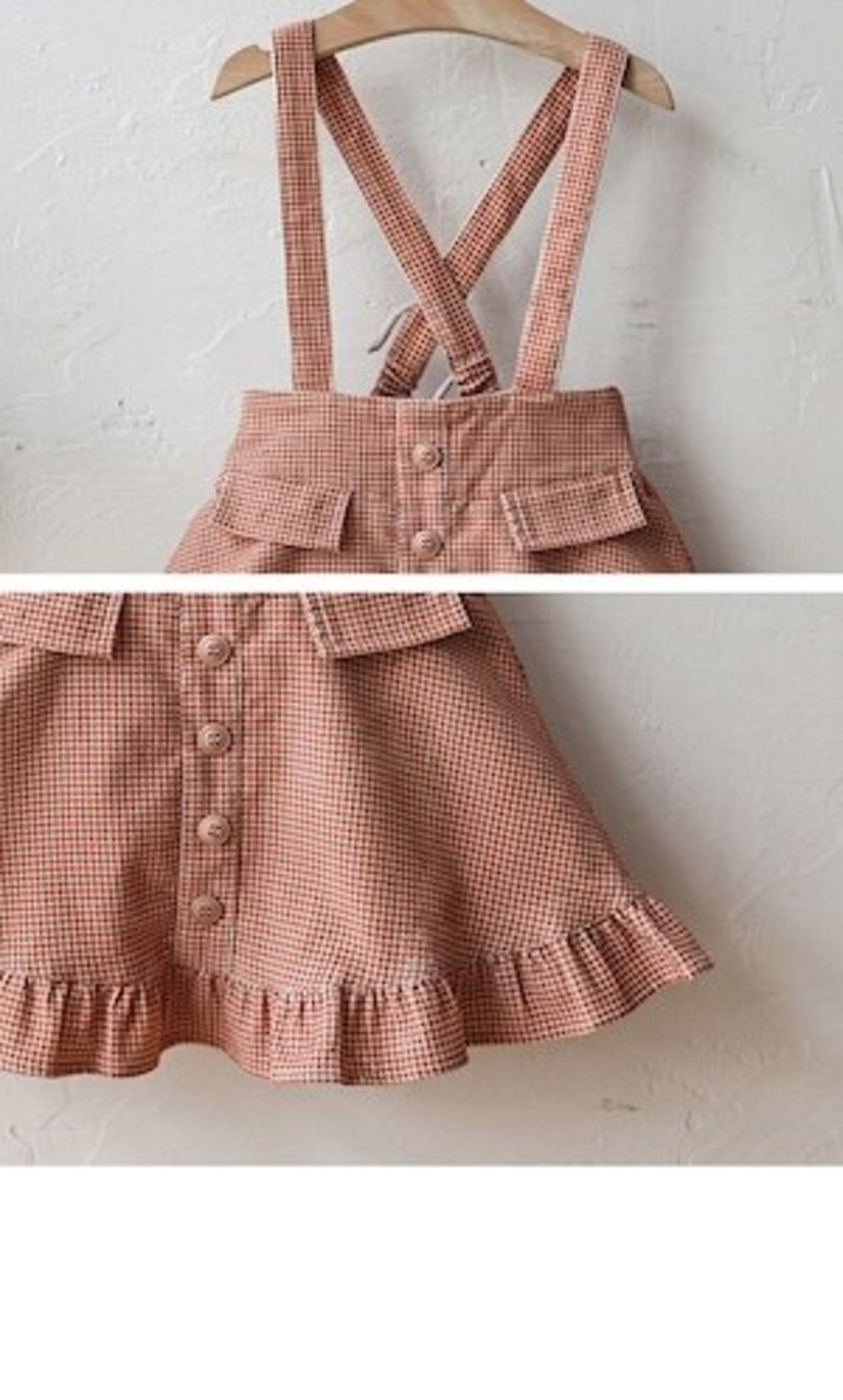 春チェック柄フリルサロペットスカート 　オレンジ100cm