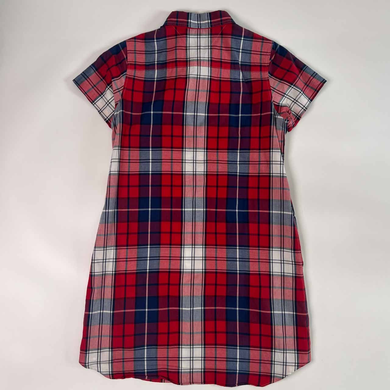 TOMMY トミー チェック BD ボタンダウン 半袖 ワンピース M/レッド× ブルー系 レディース TOMMY HILFIGER