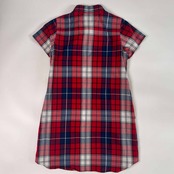 TOMMY トミー チェック BD ボタンダウン 半袖 ワンピース M/レッド× ブルー系 レディース TOMMY HILFIGER