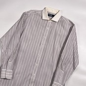 90s 00s Polo by Ralph Lauren ポロ ラルフローレン ストライプ 長袖 クレリックシャツ ワイシャツ サイズ 41-82 /ホワイト×ボルドー系 メンズ ビンテージ