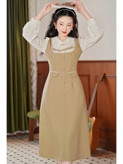 【0163】Fake Layered Jumper Skirt Long Sleeve Dress