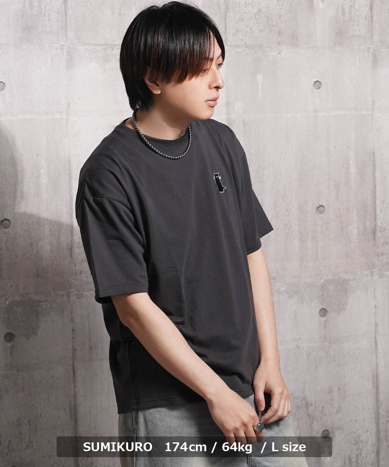 ◆黒猫モチーフ ビッグTシャツ◆bf-17052