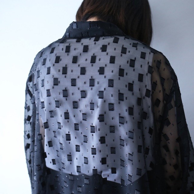 XXX super over silhouette block pattern see-through shirt