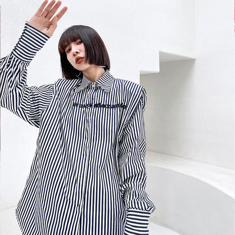 ストライプシャツ スタンダードスタイルスプリングトップス レディース レトロ 春物 ラブタオタオダレンハウス17404511914