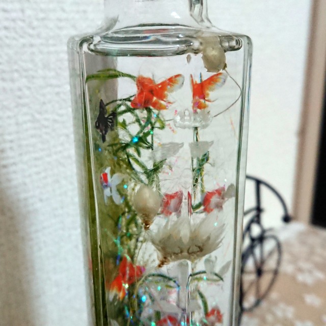 アクアリウム きんぎょ アクアリウム ハーバリウム 0ml 六角瓶 夏 キラキラ 涼しげ きんぎょ フラワー雑貨 Arimin