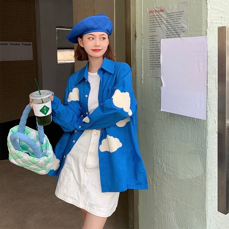 オータムルーズプリントシャツ ロング 秋物 萌量不足45749146843