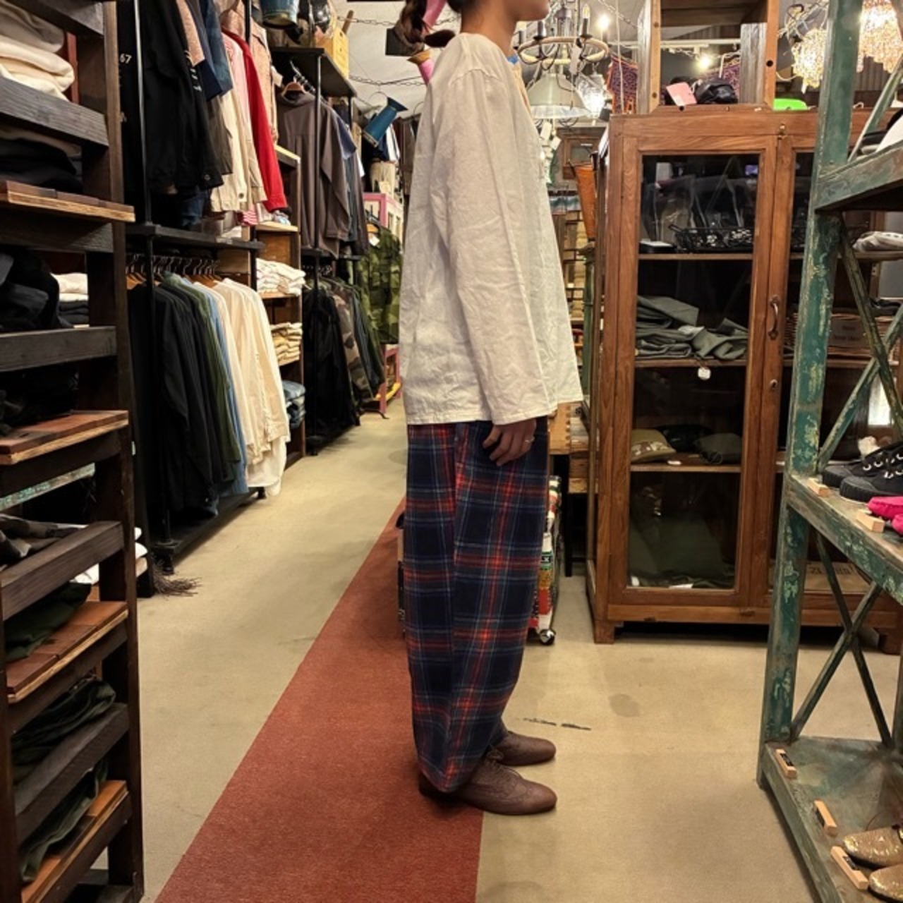 French type Linen cotton Henley shirt L/S White　フランスタイプ　リネンコットンヘンリーネックシャツ　ホワイト　L/S　ファッション　ユニセックス　軍物　フランス軍　ミリタリー　長袖　インナー　ブラウス