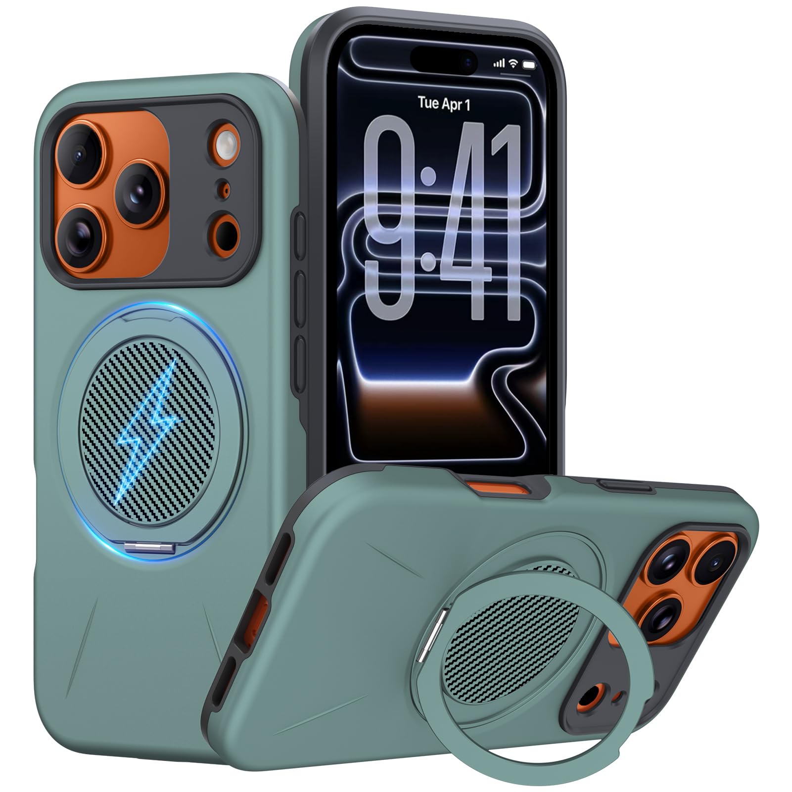 WACJOSD 対応 iPhone 18 Pro/17 Pro 用の ケース magsafeリング付き 耐衝撃 米軍MIL規格 リング 緑