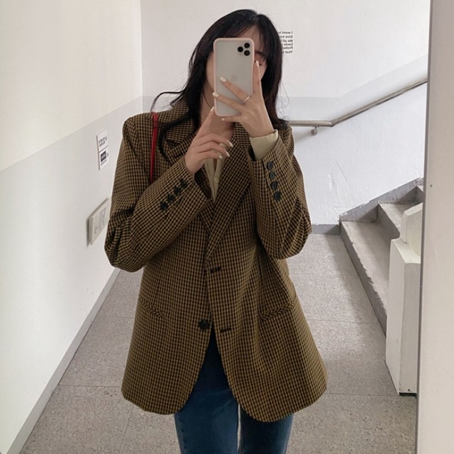 格子柄ジャケット レディースルーズオータムスタイルスタンダードカジュアル レトロ 秋物 クレセントシティ79623114963