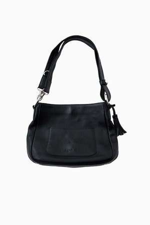 agnès b. VOYAGE BLACK LEATHER SHOULDER BAG