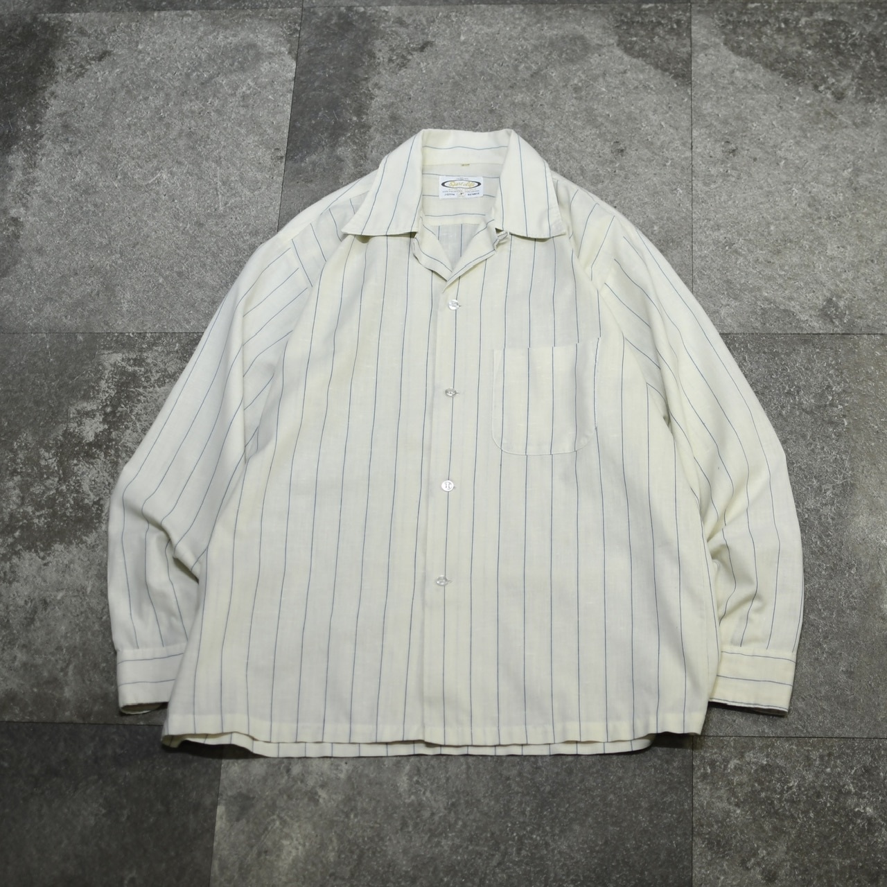 70's stripe open collar shirt
