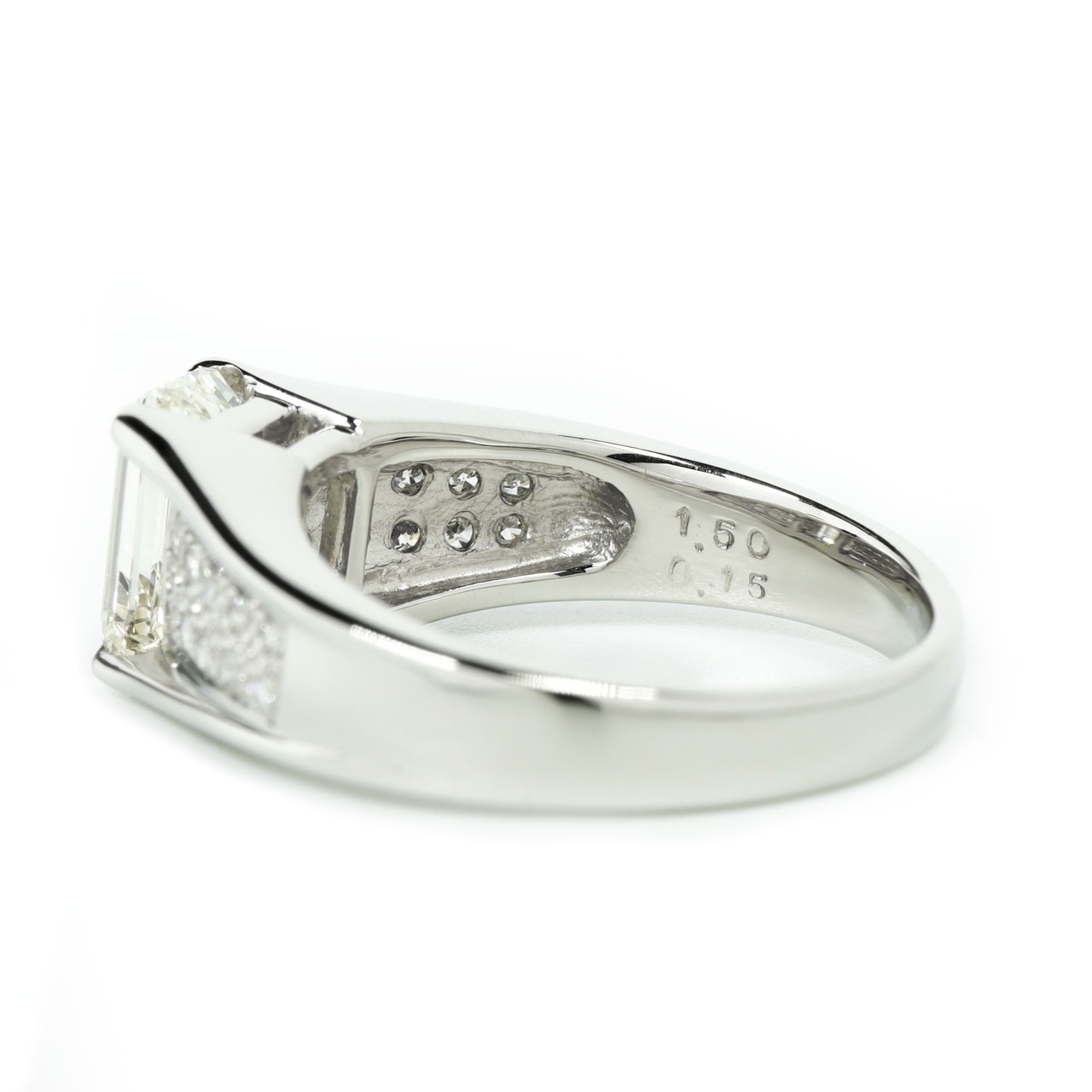 エメラルドカット イエローダイヤモンド リング SI1 Pt900 / 1.506ct / 0.150ct
