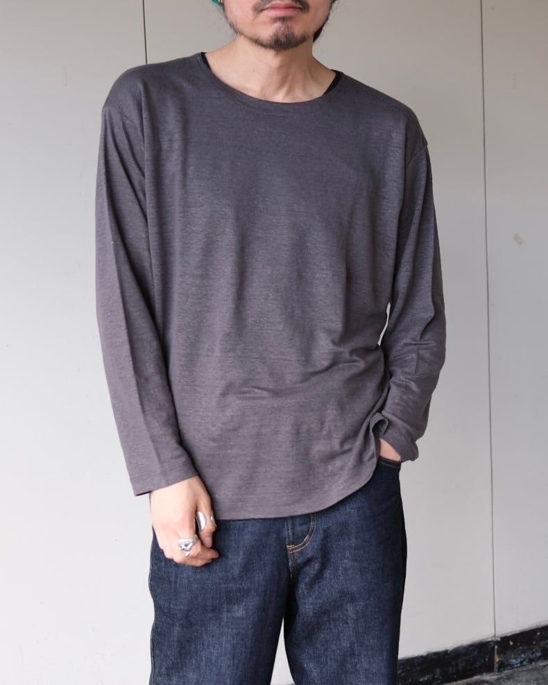 Men's BATONER” NORMANDY LINEN BASQUE SHIRT GRAY | Lapel online store