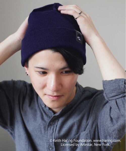 Keith Haring(キースヘリング) ドッグ ニット キャップ ビーニー ネイビー ニット帽 KH-KC-001