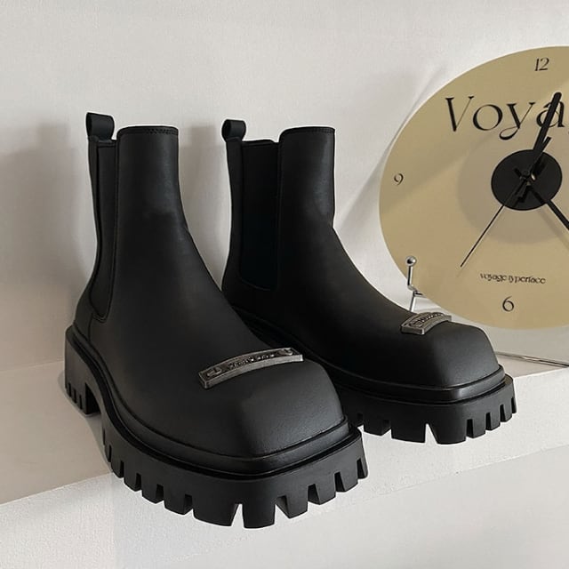 予約販売】ブーツ メンズ スクエアトゥ サイドゴアブーツ メタル