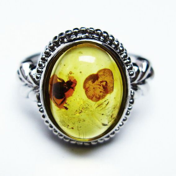 琥珀 アンバー リング 指輪 フリーサイズ 14号 一点物 [M便 1/20] 115-4814