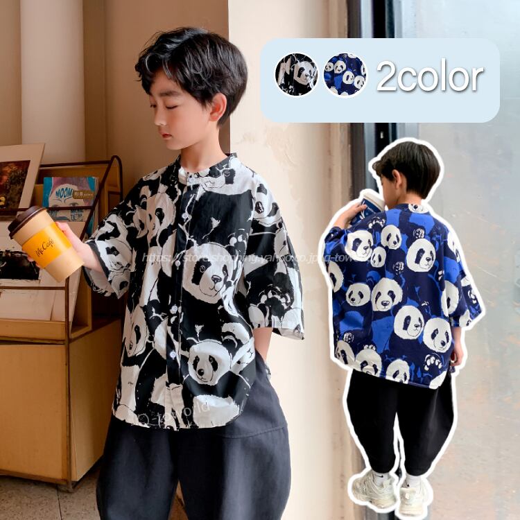 110 160 トップス パンダが沢山 シャツ 半袖 全２色 男の子 韓国版 女の子 韓国子供服 子供服 キッズ Q Toworld キュートワールド 子供服 メール便は何点でも送料の合計は280円