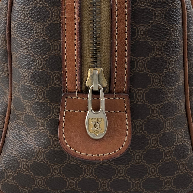 CELINE セリーヌ マカダム ハンドバッグ ブラウン ブラゾン型押し PVC レザー ボストン vintage ヴィンテージ オールド u6p2h4