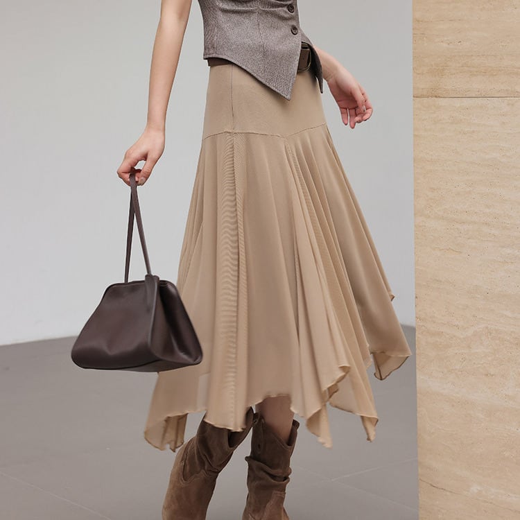 アシンメトリー ミモレ丈 フレアスカート 2col H10873