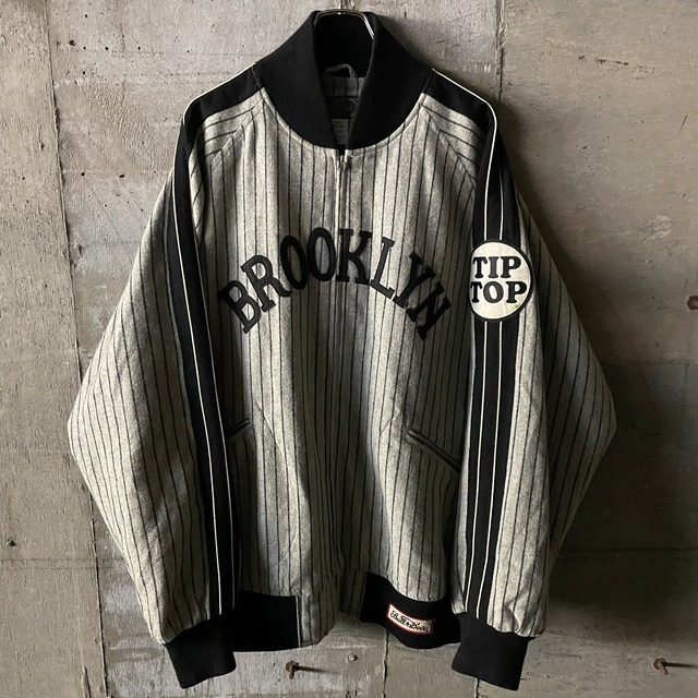 〖vintage〗Brooklyn embroidery stripe baseball wool blouson jacket/ブルックリン 刺繍 ストライプ ベースボール ウール ブルゾン ジャケット/3xlsize/#0218