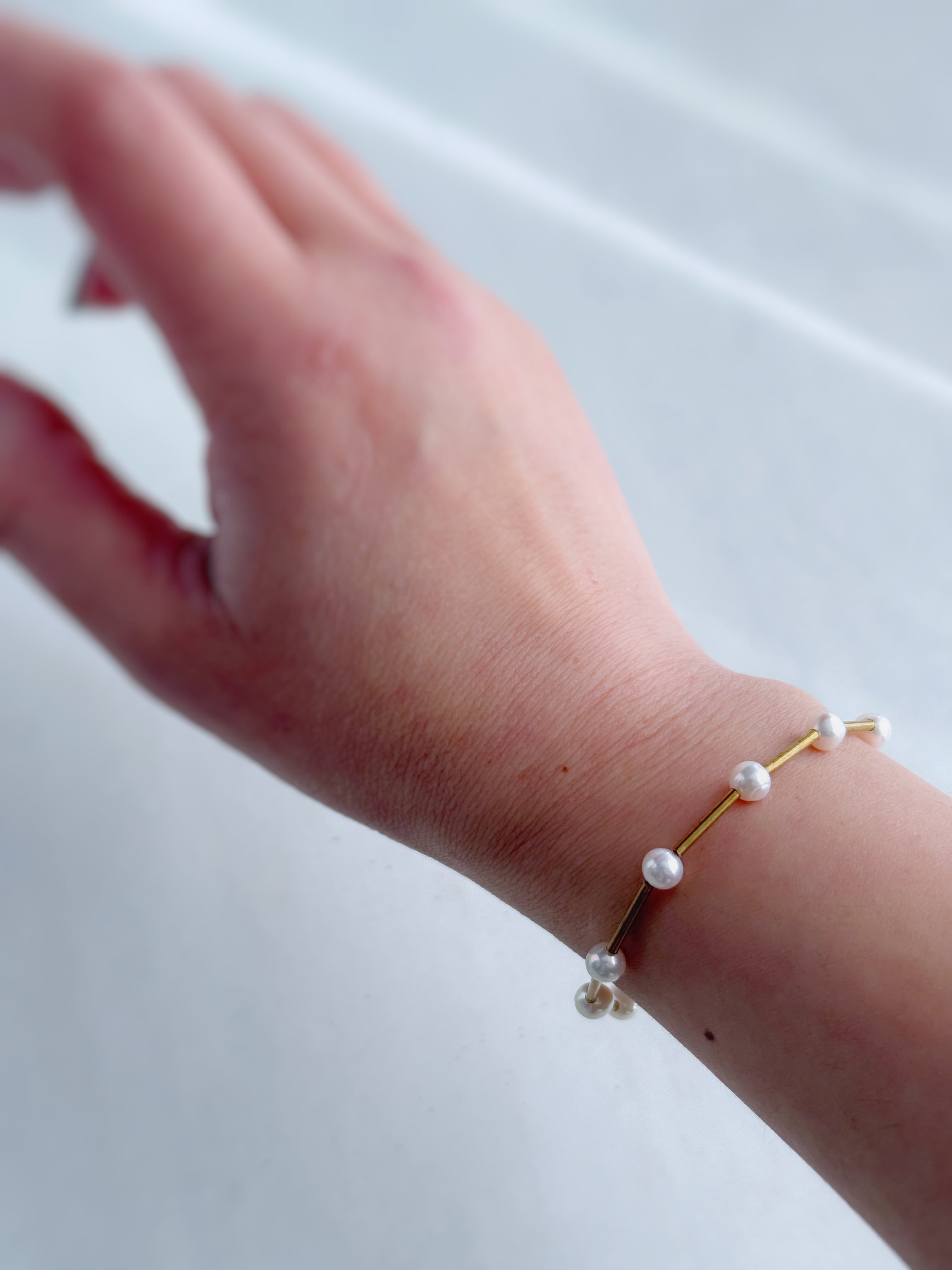 【再販】Tube & stone bracelet(淡水パールG)