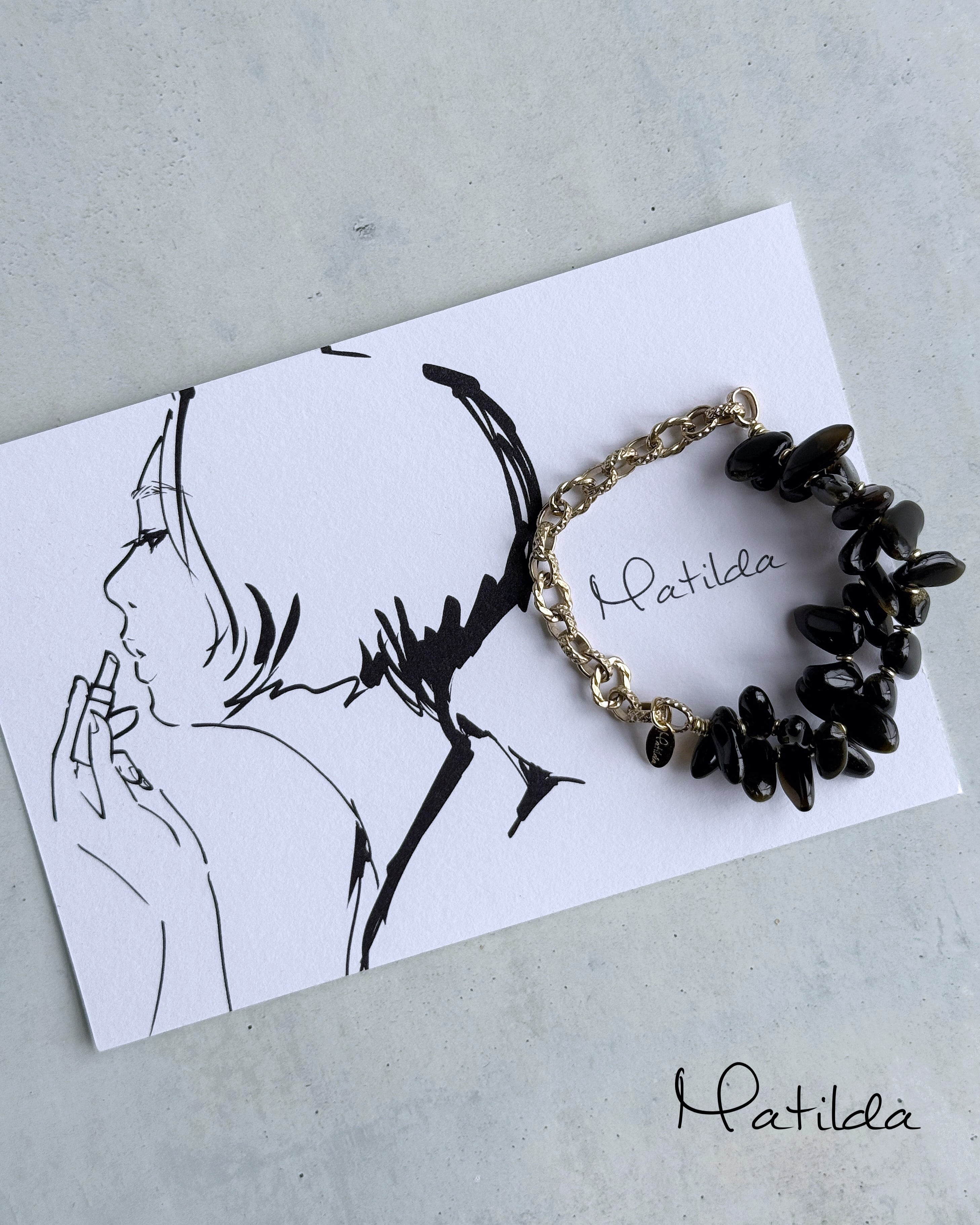 Chain & stone bracelet(ゴールデンオブシディアン)