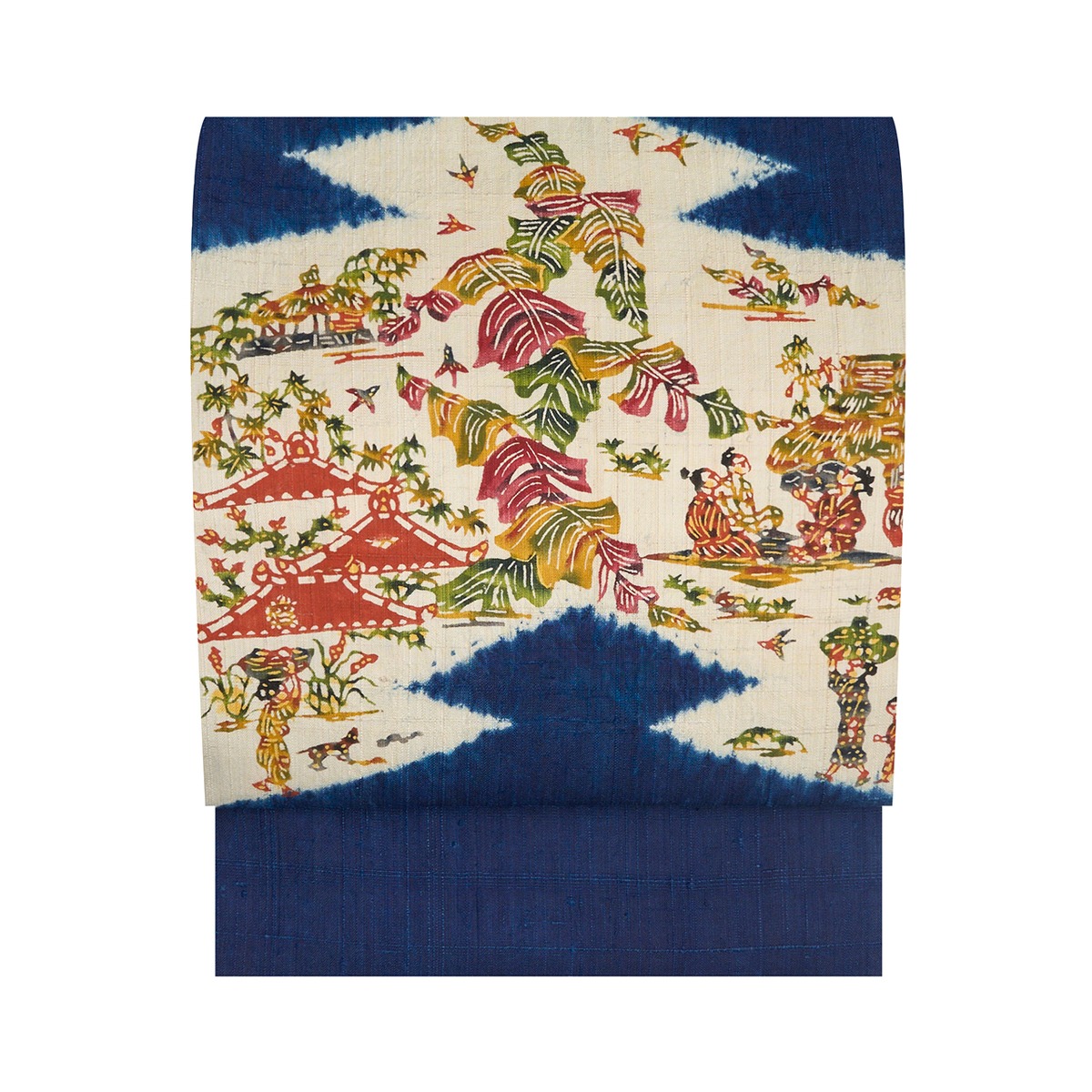 国画会会員 小島悳次郎 琉球風物模様 型絵染名古屋帯【未着用品 