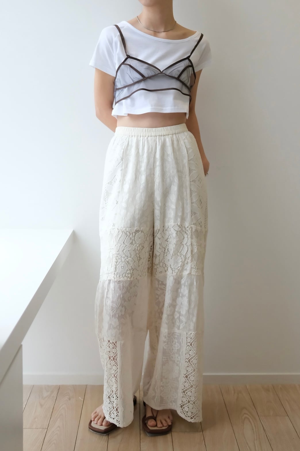 Patchwork Lace Trousers パッチワーク レース パンツ White | planet3rd