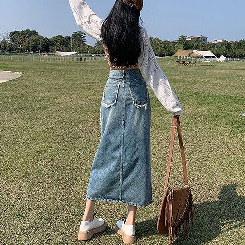 2023夏新作】韓国風レディース服 夏 デニム ロングスカート 着痩せ