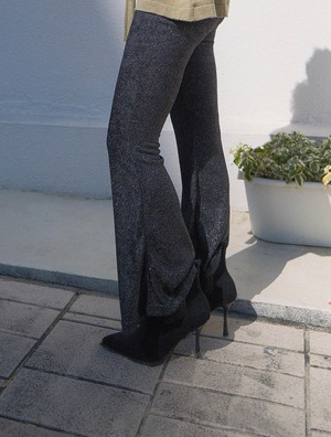 Glitter Velour Stretch Pants / BLACK